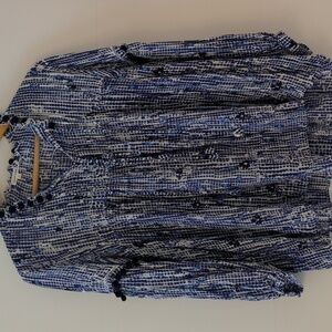 Poupette St Barth Clara blouse Pom Pom Boho Beachy  Tassels Top in blue